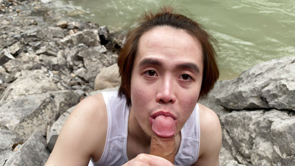 RiceQueenTopBoy: Swallowing My Cock Next to the River