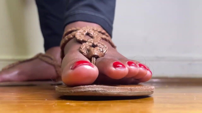 Pink Foxx: Ebony Feet in Brown Sandals Teasing