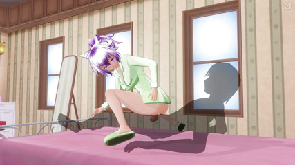 H3DC: 3D HENTAI. Lovely girlfriend in green pajamas reverse cowgirl