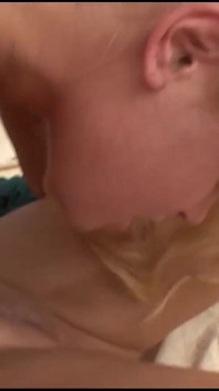 Sneaking Into Her Blonde Girlfriends Bedroom the Naughty Brunette MILF Slowly Goes Down on Her