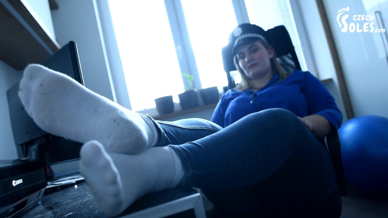 Czech Soles - foot fetish content: Lazy BBW police woman's smelly socks and feet