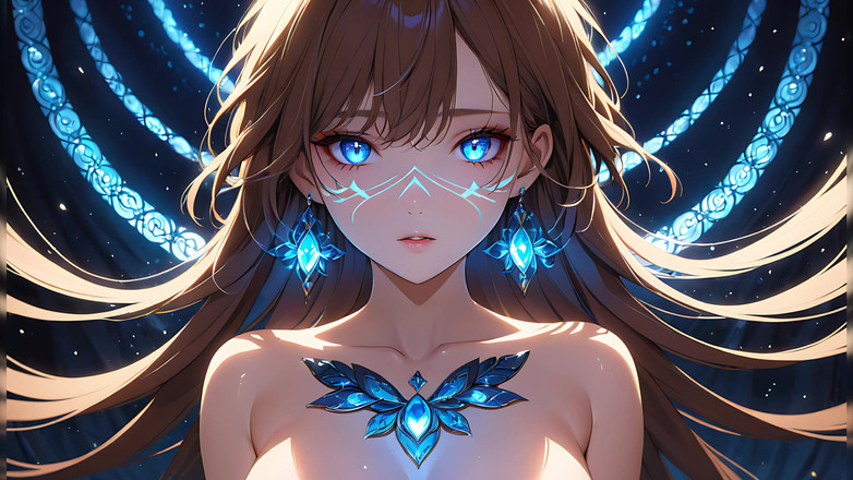 LustRender: Транс света красивая молодая женщина с мистическими светящимися отметинами