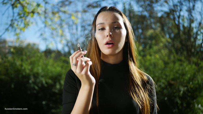 Russian Smokers: Sweet Sensual Russian Girl Smoking Cigarette Outside
