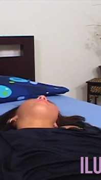 Small tits brunette can barely fit her pussy on a big cock