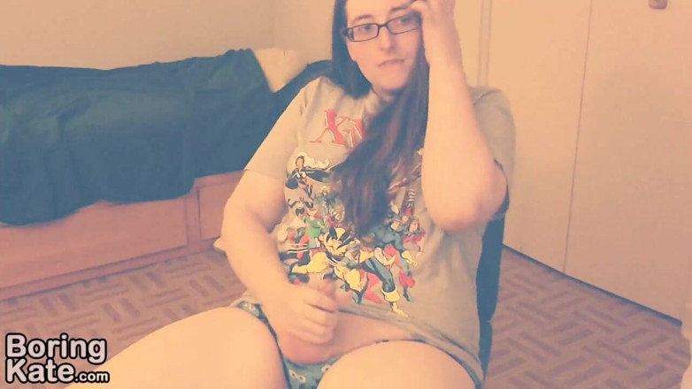 Boring Kate: Kate strokes her dick until she ejaculates - NO AUDIO -
