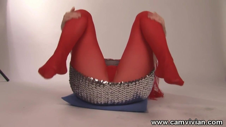 Camvivian: Striptease in my shiny silver skirt and red see-through scarf