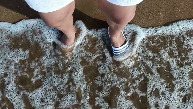 Idmir Sugary: Feet and the Sea Extra Slowmotion - One Foot Barefoot and...