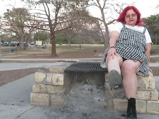BBW nurse Vicki adventures with friends: Playing Domme in the Park Stomping Ashes From the Fire