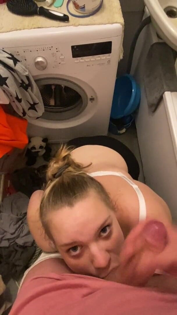 Bootyass Girl: Risky quick blowjob in the bathroom when my stepmom was...