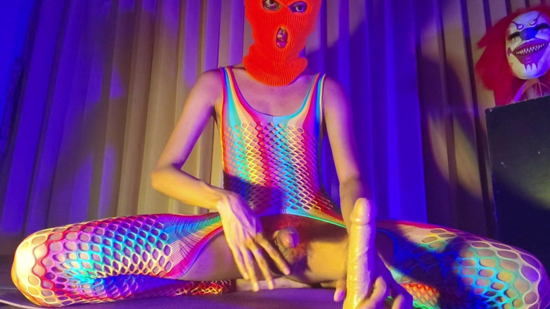 Mango49x: Orange Balaclava Mask Sissy Trans Dyed Pubic Hair Fuck Myself...
