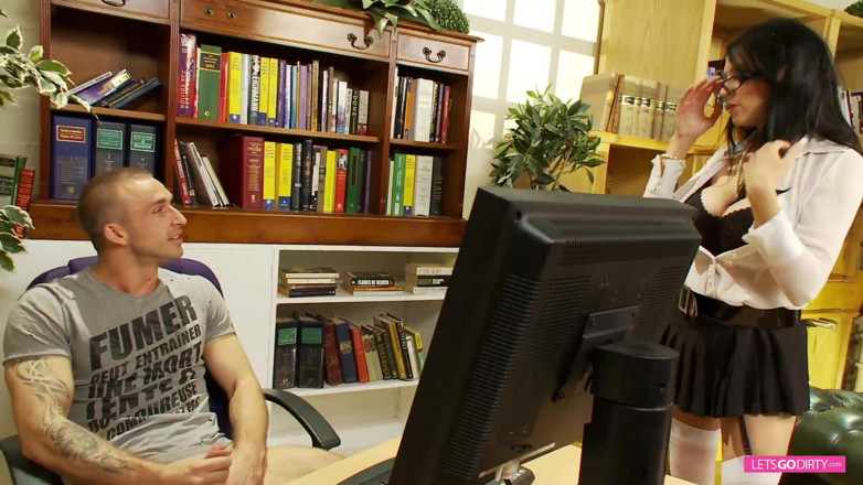 Onlyvids: Threesome fuck in the library with blonde and brunette big...