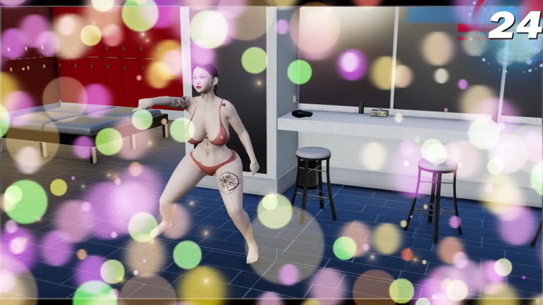 Virtual fantasy studio: Große möpse und hintern 3D sexy mädchen mit farb-tattoo strippen in...