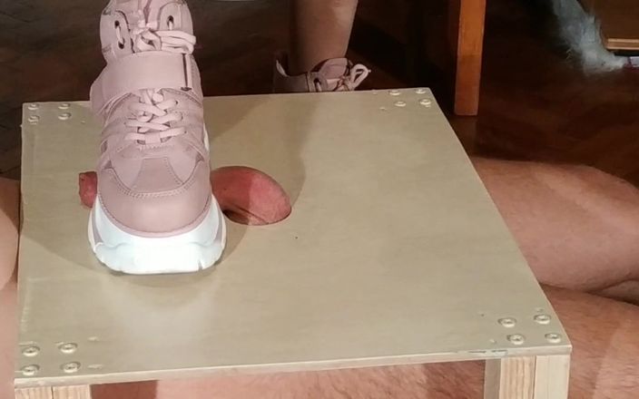 Beth and Joe&#039;s kinky store: Domina cock stomping slave in pink boots (Hungarian) pt1 HD