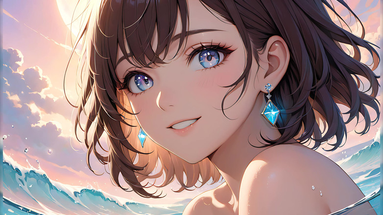 LustRender: パステルの反射:柔らかな空を瞳に宿す美しい若い女性