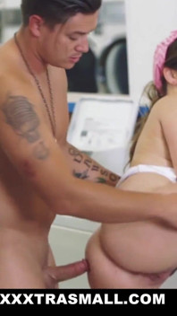 Cute curvy teen fucked in a laundromat