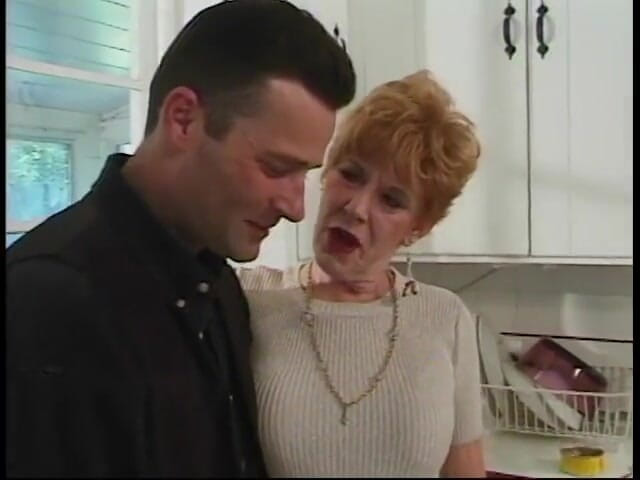 Meet my Pussy: Younger guy gets blown by 70 year old redhead in kitchen