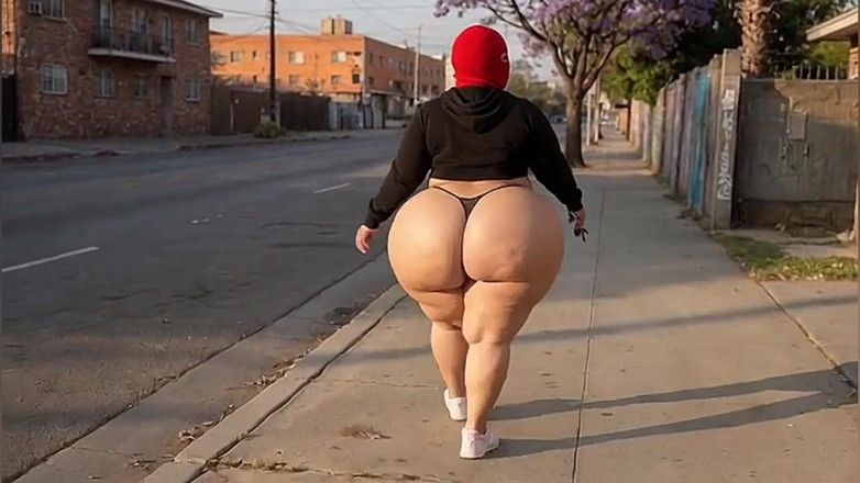 Animate golden: Big Ass Girl Walking in Tight Leggings on the Street