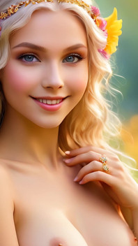 Ai artist nude - linda mulher segurando Zinnia com jóias de diamante de ouro