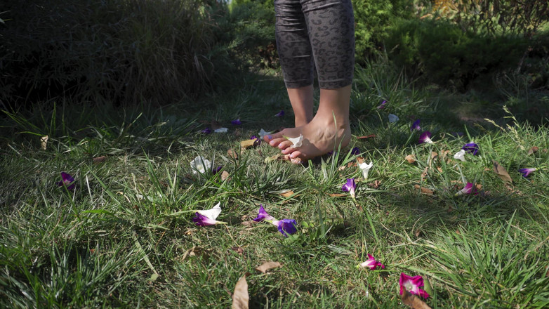 Teasecombo 4K: 草むらで裸足で花をつぶす