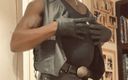 Black smoking muscle stepdad: Black Leather Smoke Nipple Play and Flex