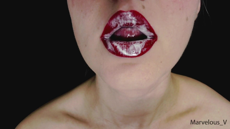 Marvelous V: Hot sexy red lips licking and sucking lollypop and other...