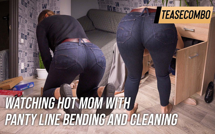 Teasecombo 4K: パンティラインの曲げと掃除でホットママを見ている