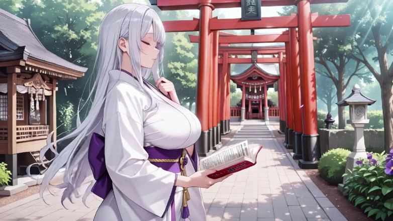 Tay Swift X: Silver-haired Miko Shrine Secrets! Half-unbuttoned White Kimono, Kneeling Poses and...
