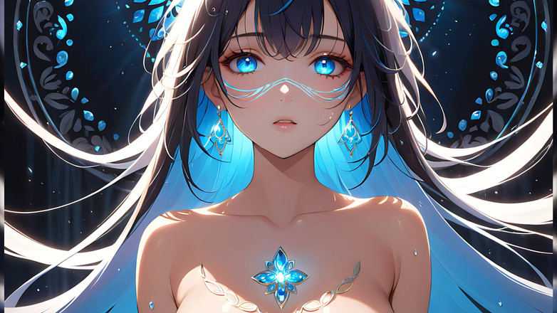 LustRender: 光のトランス 神秘的に輝く模様を持つ美しい若い女性