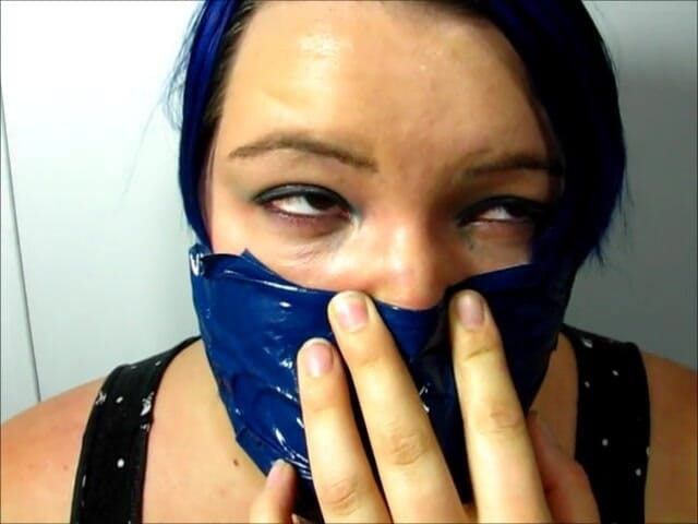Selfgags classic: Layla makes herself another cruel, tight, and massive gag with 18...