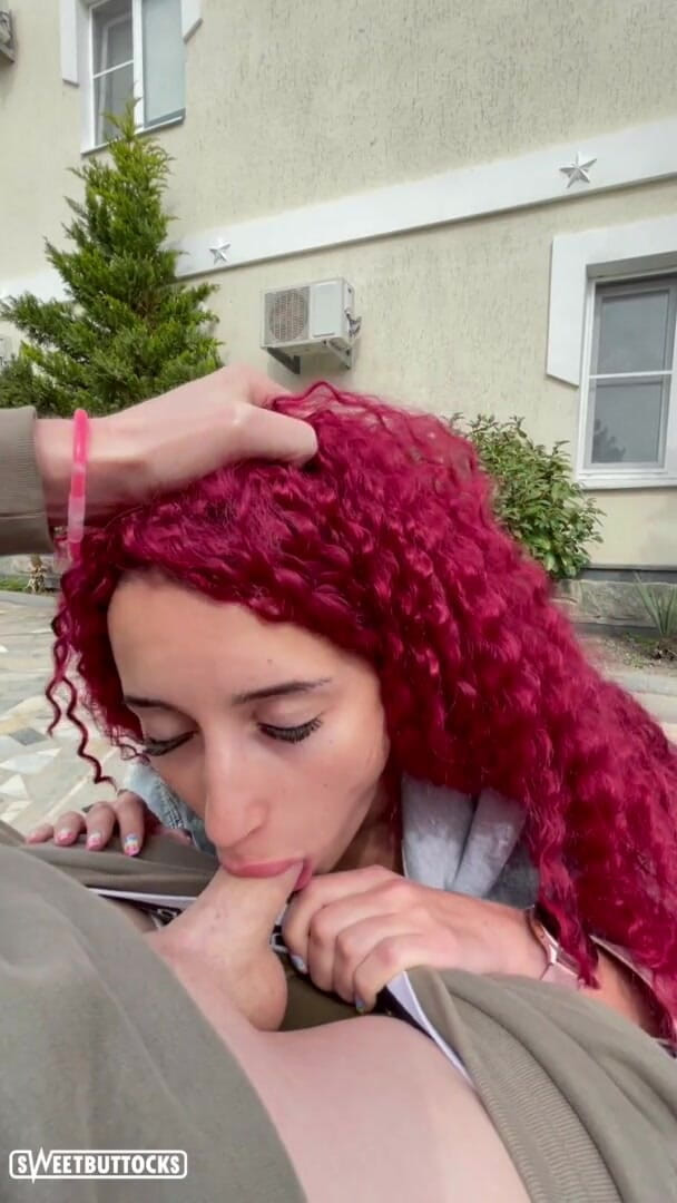 Sweet Buttocks: 红发女郎在我的鸡巴上吮吸并取代了她的阴户