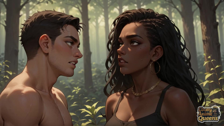 Ebony Anime Queens: Forest Oral Bliss with Cum Splash - Black XXX Porn!