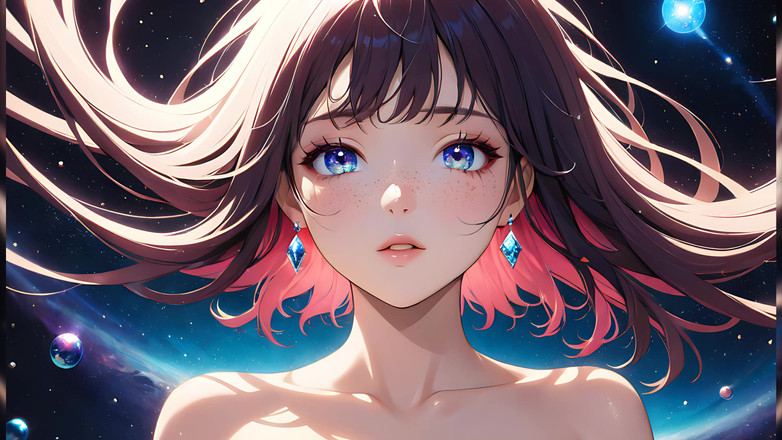 LustRender: ヴォイドゲイザー:きらめく宇宙のそばかすを持つ美しい若い女性