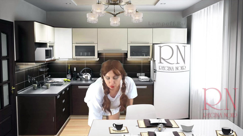 Regina Noir: Cheerful maid without panties eats a lot of bananas in...