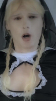 Tranny Nun Cums on Sex Machine