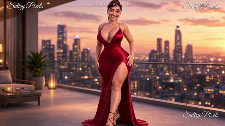 Sultry Pixels 3D: Brunetă elegantă cu un coc de păr se dezbracă pe...