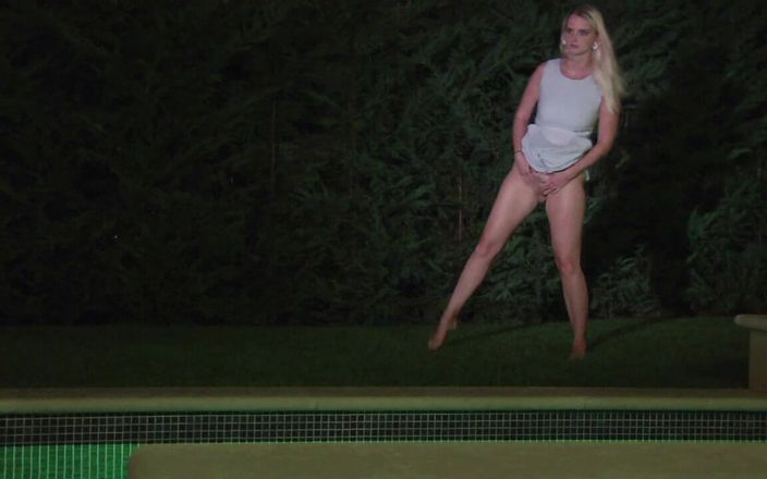 Lovekino: Blonde Babe Stands in Front of the Pool and Pisses