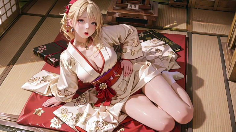 Seraphina Vale: Blonde Kimono Girl's Shrine Secret! Kneeling Under the Torii Gate...