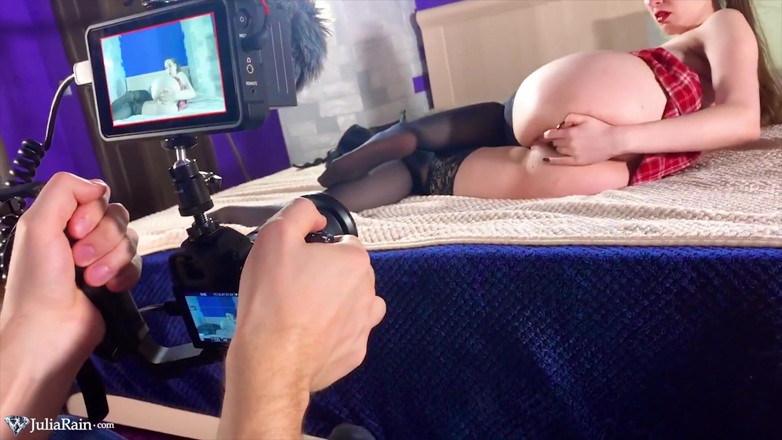 Julia Rain: Sweet babe passionate play pussy during filming porn
