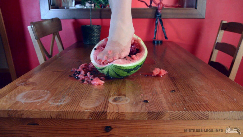 Mistress Legs: Crushing watermelon with nylon feet