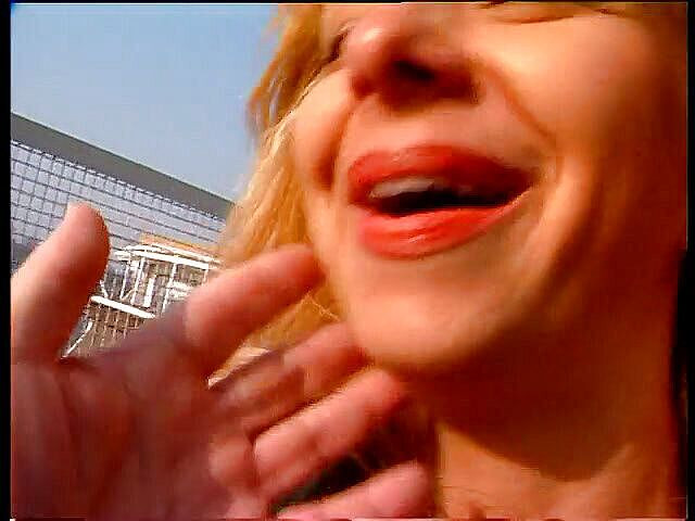 Lucky Cooch: Blonde and redhead babe giving an outdoor interview