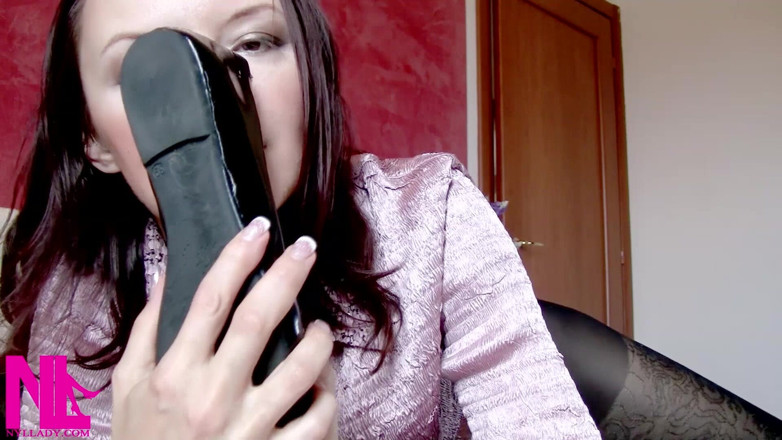 Nyllady: Masturbation Encouragement Dangling in Black Pattent Flats