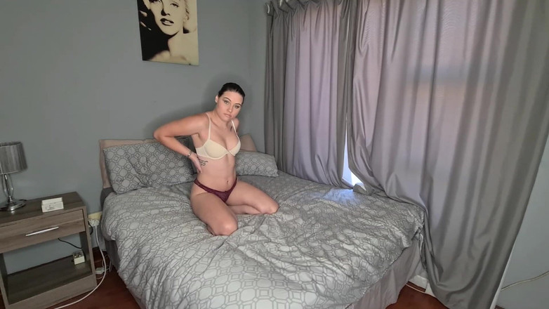 domslutfucker: Pale Babe Slow Striptease to Dry Hump the Bed, Closeup