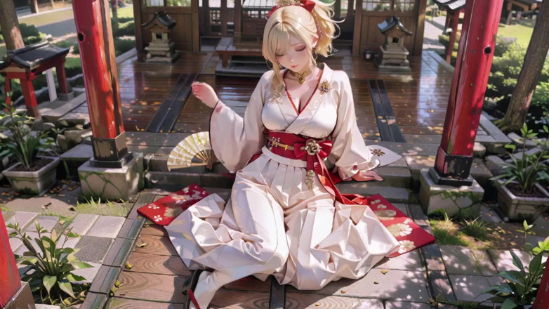 Seraphina Vale: Blonde Kimono Girl's Shrine Secret! Kneeling Under the Torii Gate...