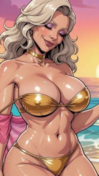性感的大胸部熟女在海滩上