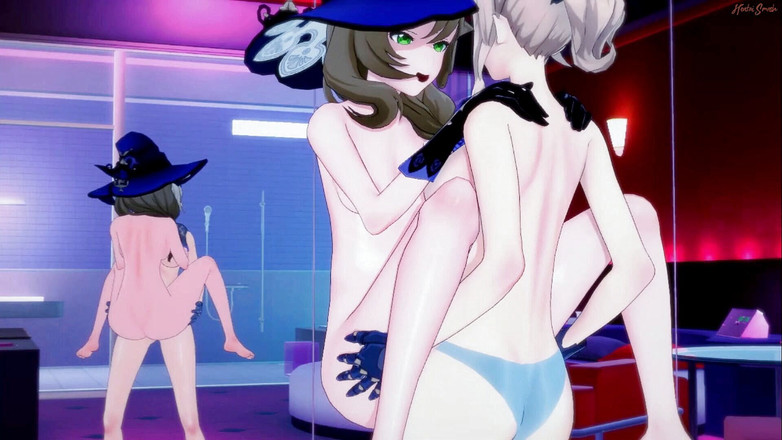 Hentai Smash: Джин трахає Лізу страпоном у готельному номері. Genshin ударний хентай.