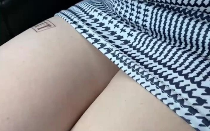Lady Oups exhib & slave stepmom: Flashing Boobs in Car in Micro Dress and Slave Collar