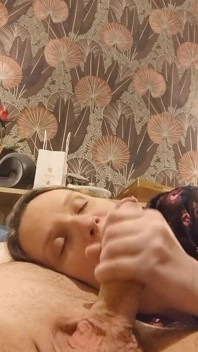 She Sucks and Smears Her Young Lover's Sperm in a Selfie