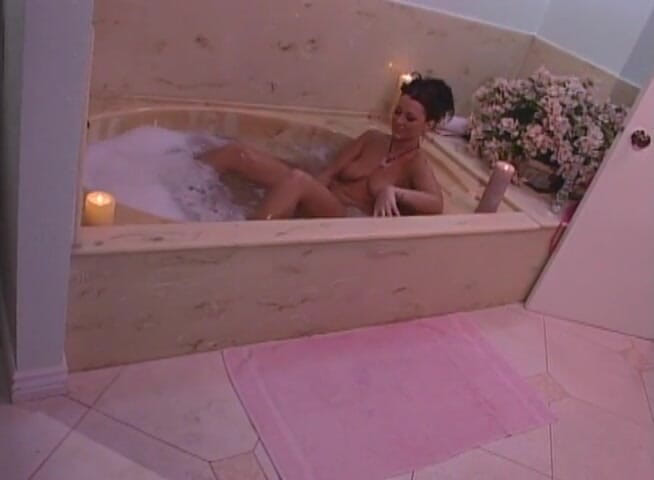 Outdoor pervs: Sexy babes lick &amp; fuck each other in the bath