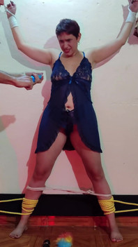 Man Ties My Hands and Feet with Rope to Tickle My Entire Body Including My Pussy