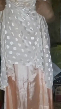Fetish melancap crossdresser satin long gown polkadot